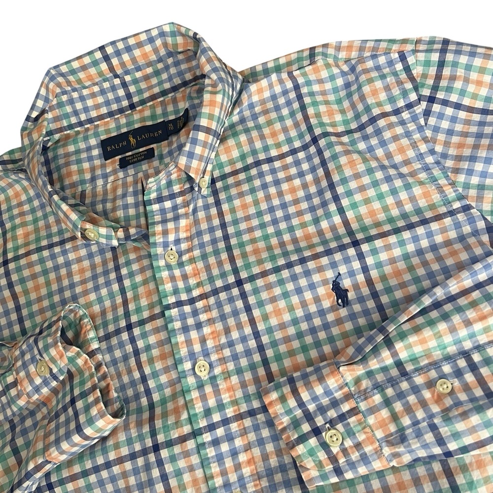 Ralph Lauren Men's XL Plaid check Button Down Shirt Stretch Cotton log‎ pony